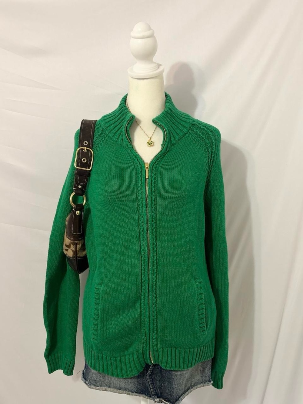 Vintage Chaps Preppy Green Knitted Zip Up Jacket